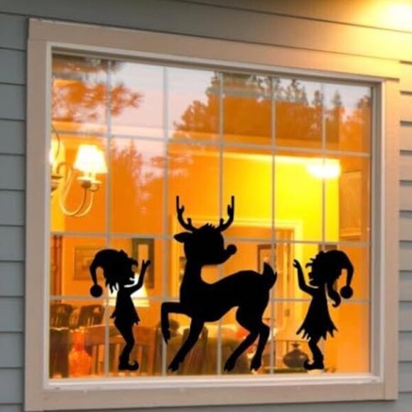 Christmas Window Decal Set, Reindeer and Elves Silhouette, 23 x 15 Inches - Picture 6 of 7